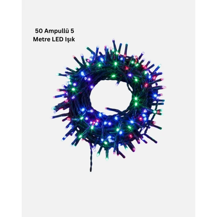 BUĞZ 5 Metre 50’li LED Işık – Siyah Kablolu, Çok Fonksiyonlu, İç ve Dış Mekan Kullanımı