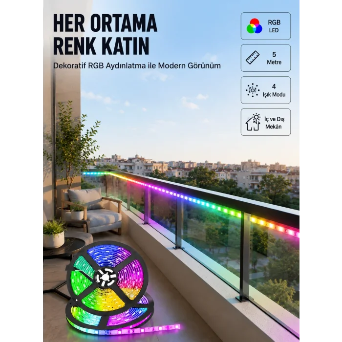 BUĞZ 5 Metre Kumandalı RGB Şerit LED Aydınlatma