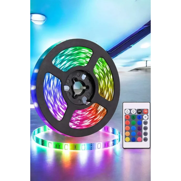 BUĞZ 5 Metre Şerit Led RGB Işıklı Kumandalı Güç Adaptörü Her Ortama Uygun