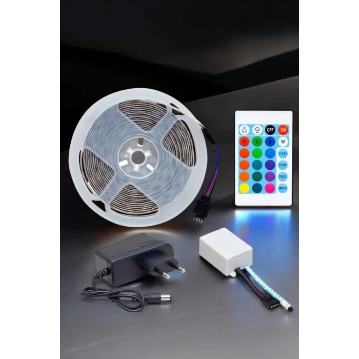 BUĞZ 5 Metre Şerit Led RGB Işıklı Kumandalı Güç Adaptörü Her Ortama Uygun - BUĞZ