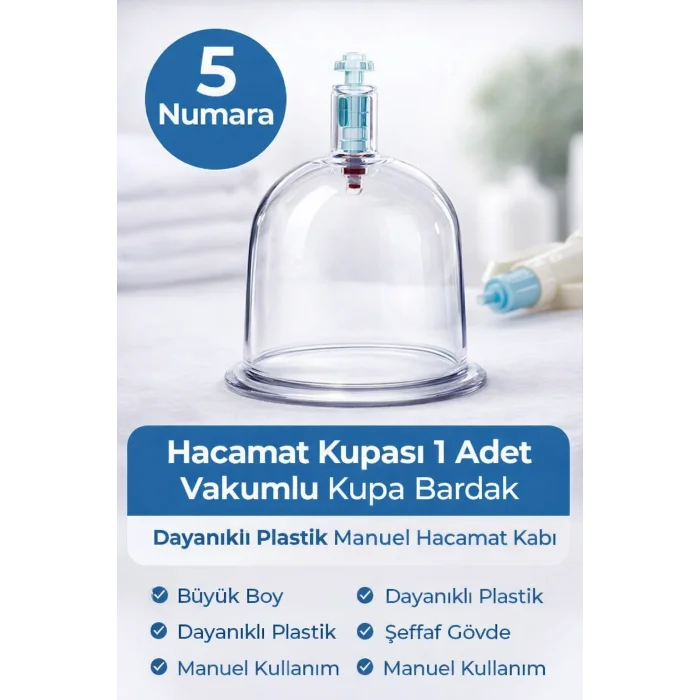 BUĞZ 5 Numara Hacamat Kupası 1 Adet Vakumlu Kupa Bardak – Dayanıklı Plastik Manuel Hacamat Kabı