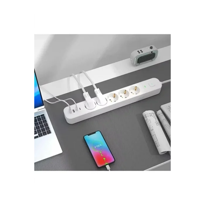 BUĞZ 5 Prizli Akım Korumalı Uzatma Kablosu | 2xusb-a + 2xusb-c | 3680w - 2m Kablo