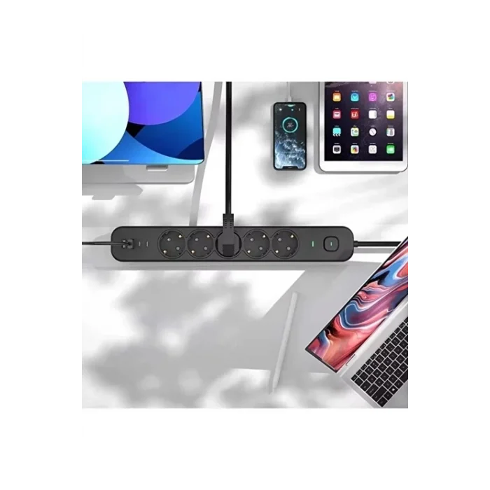 BUĞZ 5 Prizli Akım Korumalı Uzatma Kablosu | 2xusb-a + 2xusb-c | 3680w - 2m Kablo