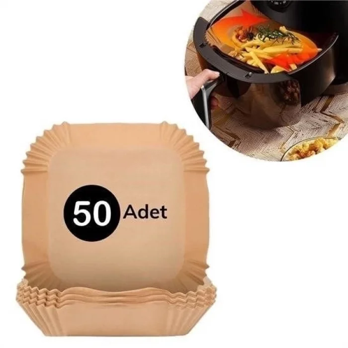  50 Adet Air Fryer Pişirme Kağıdı Tek Kullanımlık Hava Fritöz Yağ Geçirmez Yapışmaz Kare Tabak Model