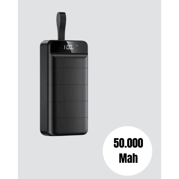  50.000 mAh Kapasiteli Powerbank – Hızlı Şarj Destekli, 4 USB Portlu, LED Işıklı Taşınabilir Enerji Deposu