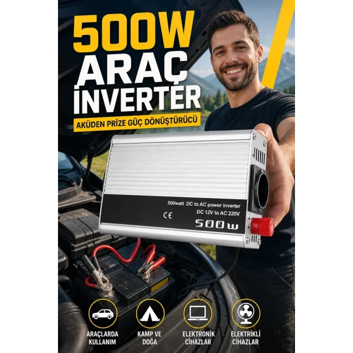 BUĞZ 500W 12V DC 220V AC İnverter USB Çıkışlı Fanlı Akü Güç Dönüştürücü Araç Kullanımı