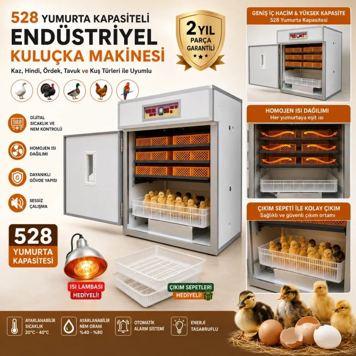 BUĞZ 528 Yumurta Kapasiteli Endüstriyel Kuluçka Makinesi - 3 Çeşit Viyollu, Çıkım Sepetli + Isı Lambası Hediyeli ( BUĞZ )
