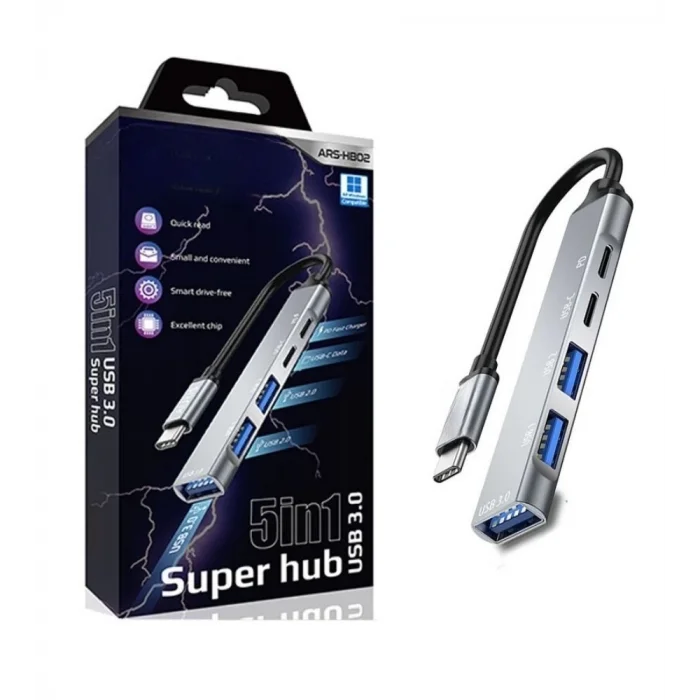  5in1 Metal Usb Hub – Yüksek Hızlı Çoklayıcı, 5 Bağlantı Noktalı, Dayanıklı Ve Taşınabilir Tasarım