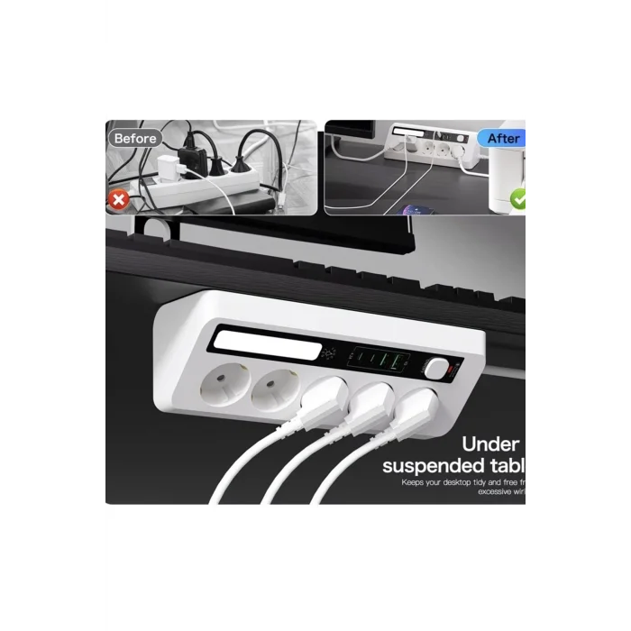 BUĞZ 5’li Akım Korumalı Priz 2500w | 2 Usb + 2 Type-c Hızlı Şarj | Led Gece Lambalı | Dokunmatik Beyaz