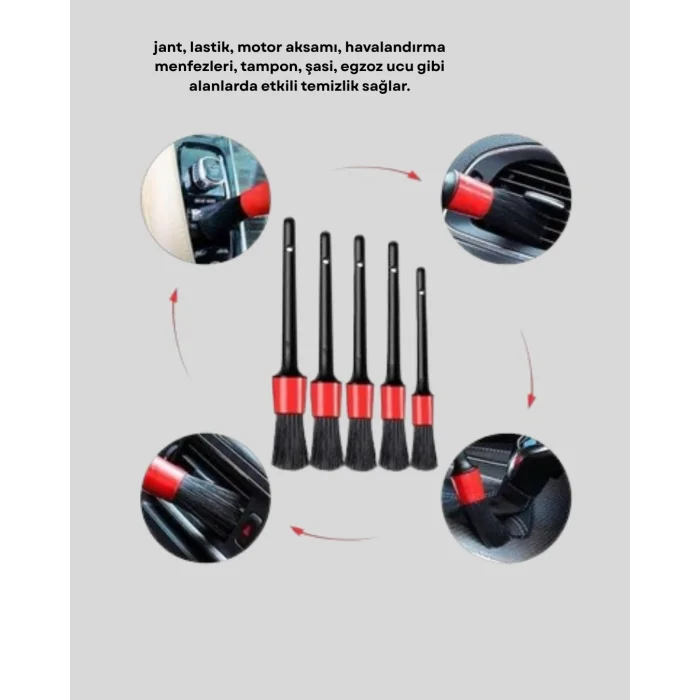 BUĞZ 5’li Detay Temizlik Fırçası Seti Araç İç Dış Jant Motor Çok Amaçlı