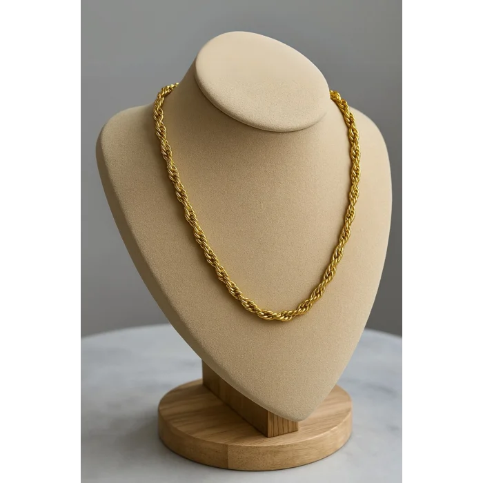 BUĞZ 5mm Kalın Burgu Altın Renk Çelik Kolye Unisex Paslanmaz Kaliteli