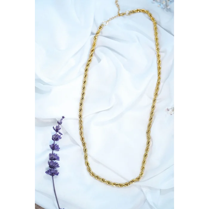 BUĞZ 5mm Kalın Burgu Altın Renk Çelik Kolye Unisex Paslanmaz Kaliteli