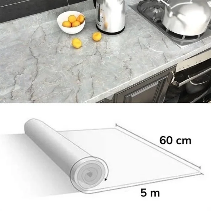  5mt X 60 Cm Mermer Desenli Masa Tezgah Mutfak Su Geçirmez Yapışkanlı Folyo Sticker