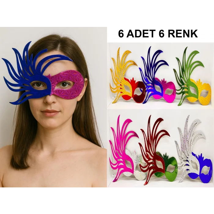  6&#39;lı Renkli Balo Maskesi Seti | Karton & Lastikli (Yetişkin-Çocuk Uyumlu)