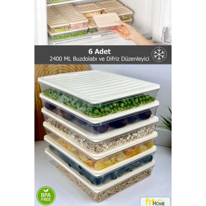  6 Adet 2400 ML Buzluk Derin Dondurucu Buzdolabı Düzenleyici Hava Almaz Saklama Kabı