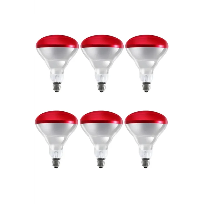 BUĞZ (6 Adet) 250W Kızılötesi Isıtıcılı Hayvan Isıtma ve Kuluçka Lambası (Kırmızı Işık) E27 (Kalın Duy)