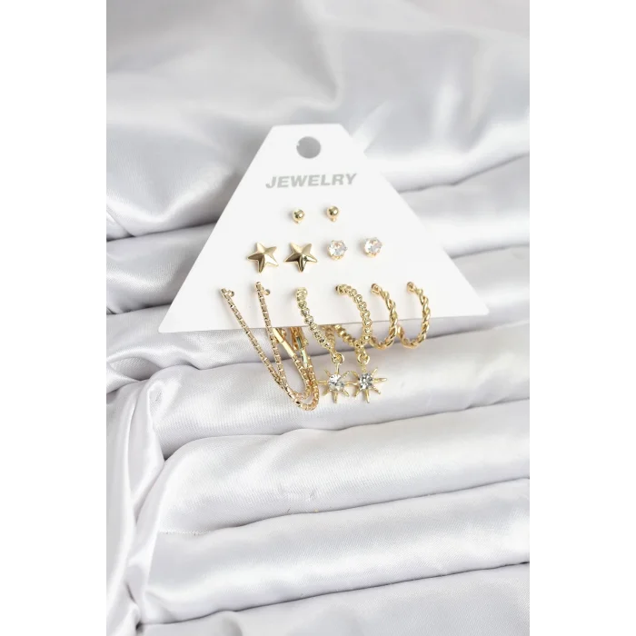BUĞZ 6 Çift Kadın Küpe Seti Gold Renk