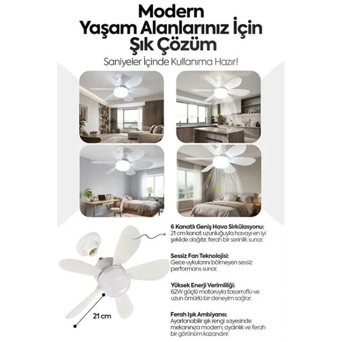BUĞZ 6 Kanatlı 3 Kademeli Led Aydınlatmalı Uzaktan Kumandalı Tavan Vantilatörü