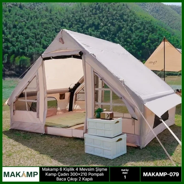 BUĞZ 6 Kişilik 4 Mevsim 2 Kapılı Tavan Pencereli  Şişme Çadır 300*210*200cm