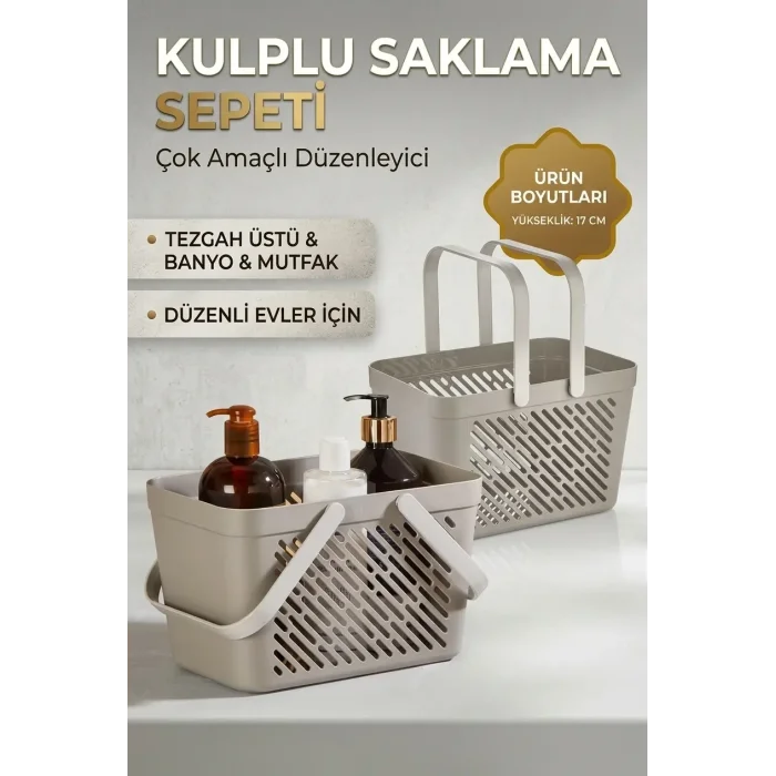 BUĞZ 6lı Gri Çok Amaçlı Organizer Sepet Kulplu Mutfak Banyo Saklama Seti