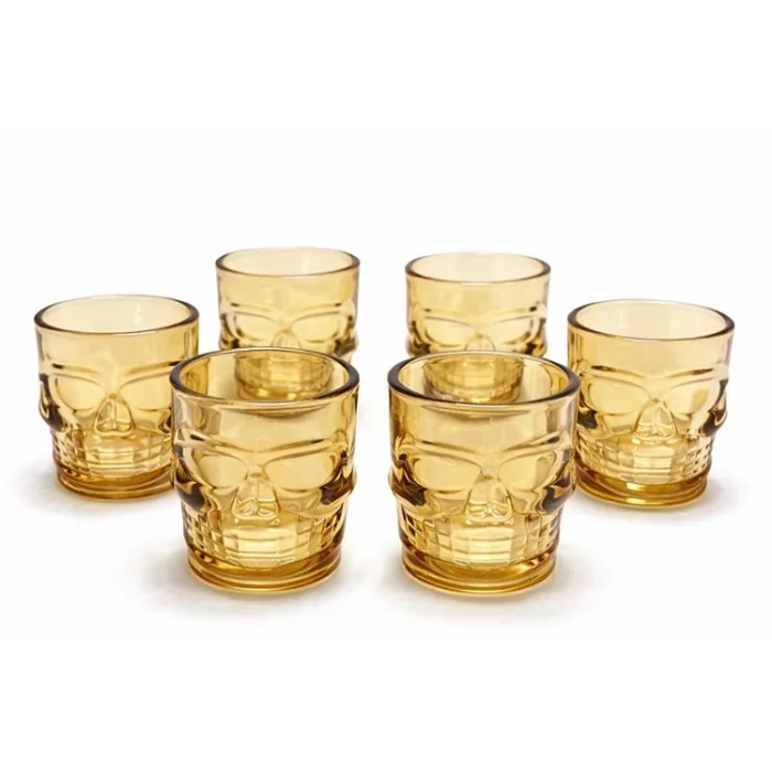 BUĞZ 6lı Kurukafa Sepya Cam Shot Bardağı Seti