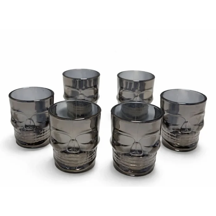 BUĞZ 6lı Kurukafa Siyah Cam Shot Bardağı Seti
