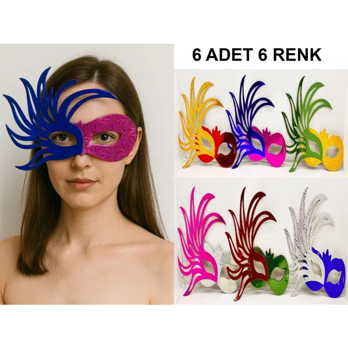 BUĞZ 6lı Renkli Balo Maskesi Seti | Karton & Lastikli (Yetişkin-Çocuk Uyumlu)