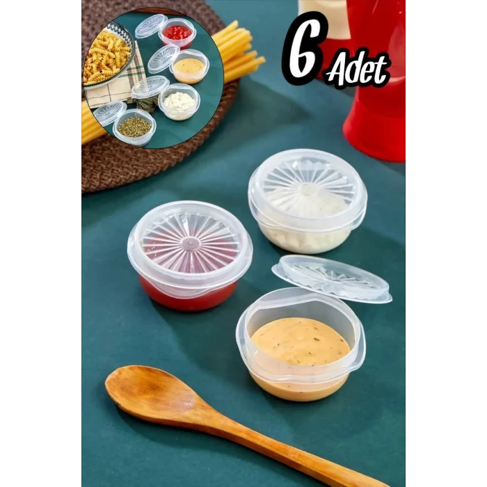 BUĞZ 6 lı Yelpaze Kapaklı Şeffaf Mini Sosluk- Ketçap Mayonez Kabı- Kahve Yanı Şeker Lokumluk