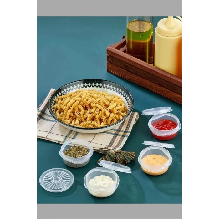 BUĞZ 6 lı Yelpaze Kapaklı Şeffaf Mini Sosluk- Ketçap Mayonez Kabı- Kahve Yanı Şeker Lokumluk