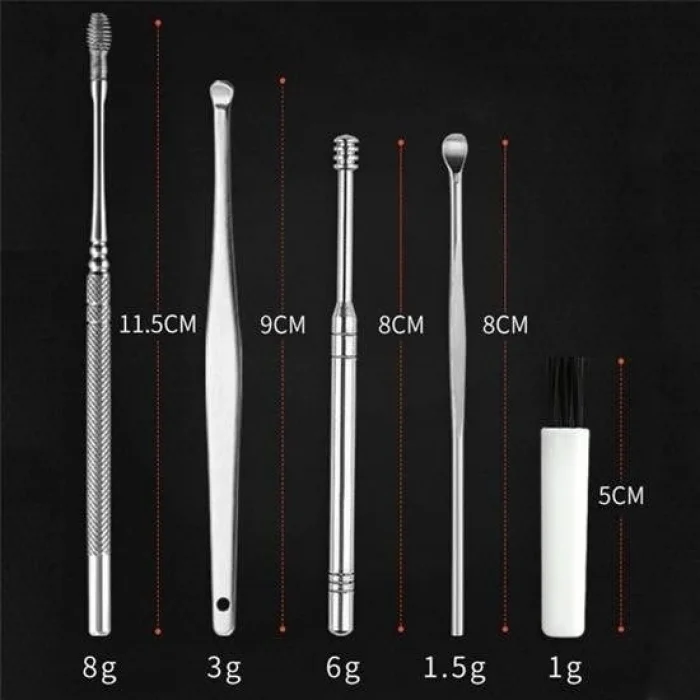 BUĞZ 6 Parça Paslanmaz Çelik Kulak Balmumu Toplayıcı Çıkarıcı Temizleyici Bakımı Çubuk Seti