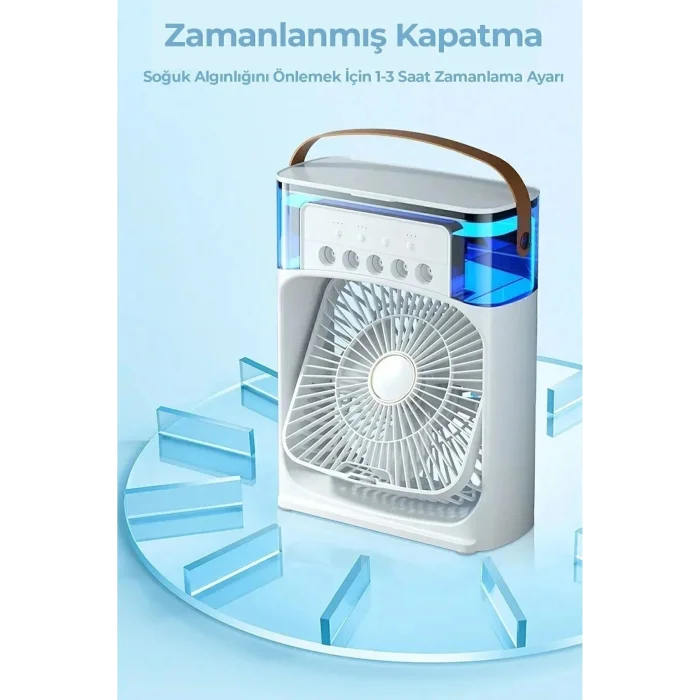 BUĞZ 600 ml Su Hazneli Masaüstü Vantilatör, Çok Renkli Işıklı ve Buhar Nemlendirme Özellikli