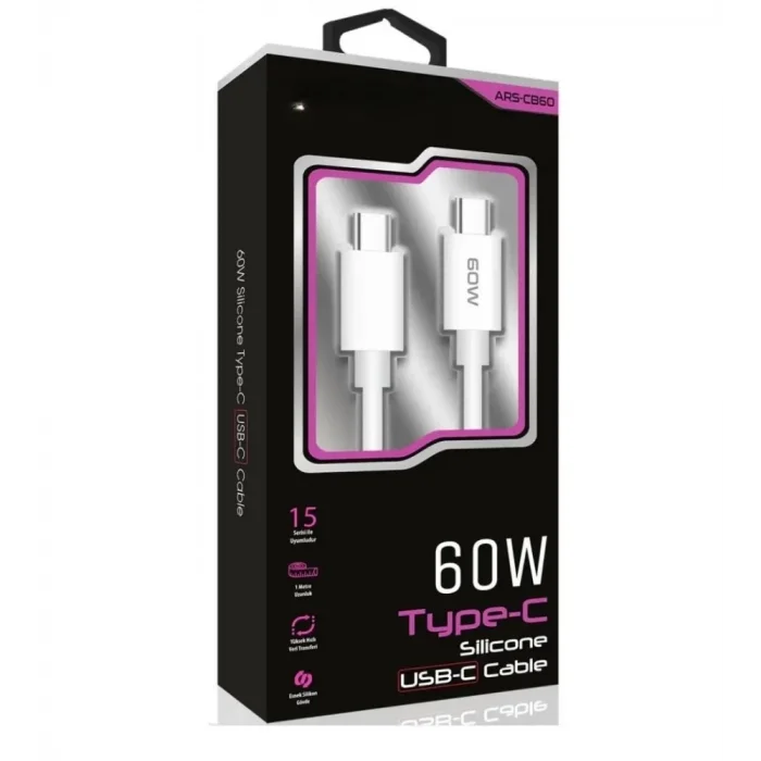 BUĞZ 60W USB-C Type-C Silikon Şarj Kablosu Hızlı Şarj, Dayanıklı ve Esnek Tasarım, Tüm USB-C Cihazlarla Uyumlu ( BUĞZ )
