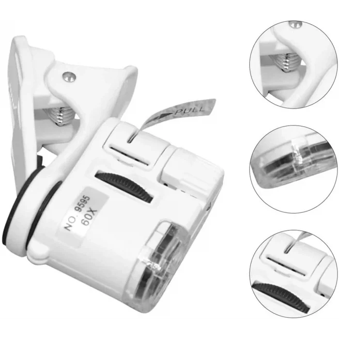 BUĞZ 60x Mini Cep Telefonu Için Mandallı Mikroskop Uv Ledli Büyüteç Model Al2431
