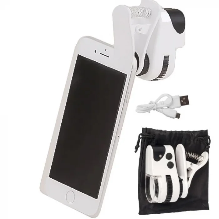 BUĞZ 60x Mini Cep Telefonu Için Mandallı Mikroskop Uv Ledli Büyüteç Model Al2431 - BUĞZ