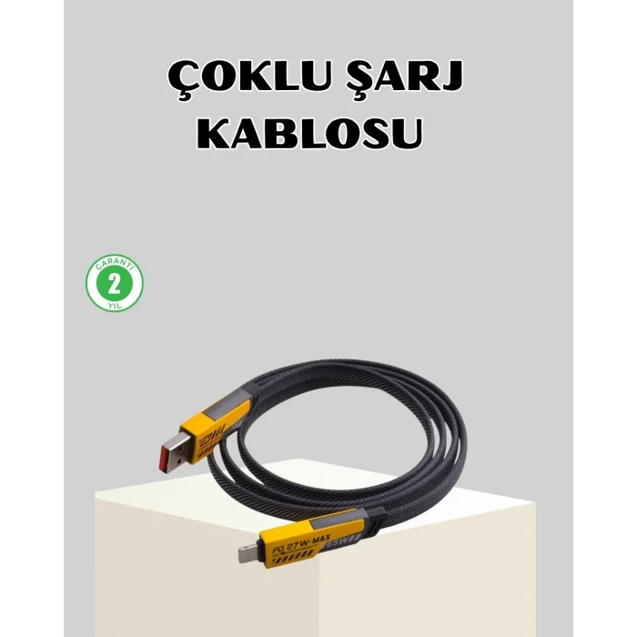 BUĞZ 65W Çoklu Şarj Kablosu 4’ü 1 Arada Örgülü Hızlı Veri Aktarım USB-C USB-A