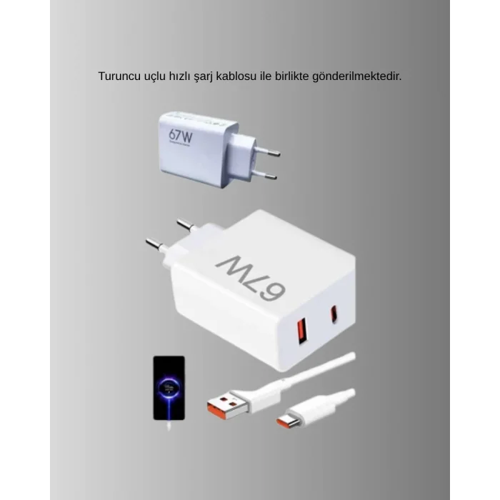 BUĞZ 67W Süper Hızlı Şarj Adaptörü ve Kablo Seti – Güvenli, Kompakt ve Ergonomik Tasarım - Lisinya