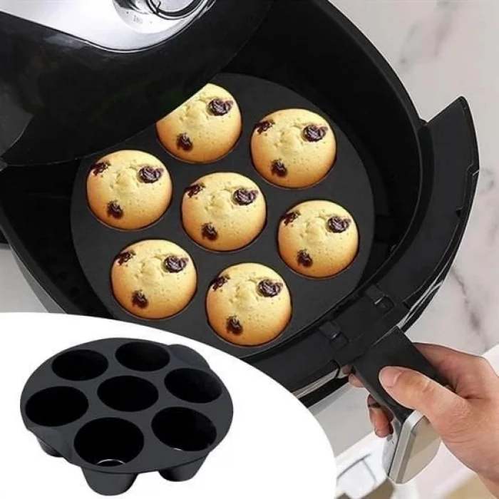  7 Gözlü Silikon Çok Amaçlı Airfryer Muffin Cupcake Kek ve Çörek Pişirme Kalıbı