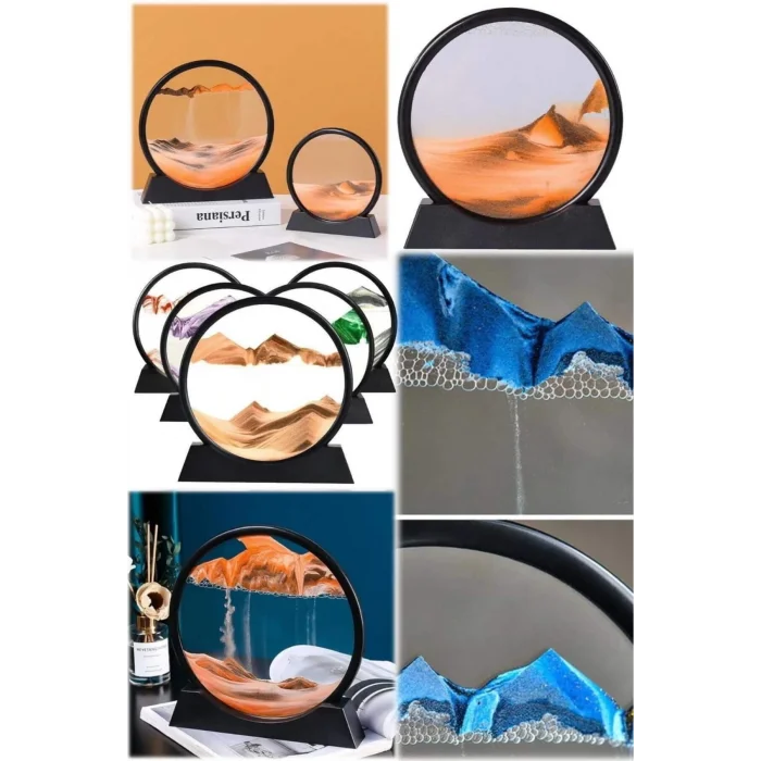  7 Inç Mavi Orta Boy Dekoratif Yuvarlak Şık Kum Tablosu Modern Dekoratif Süs