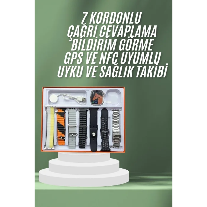 BUĞZ 7 Kordonlu Akıllı Saat Plastik Kordon Hasır Kordon Çelik Kordon