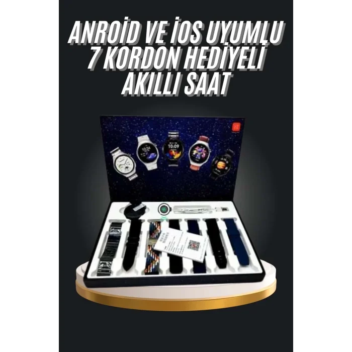  7 Kordonlu Akıllı Saat Siyah Kasa Dokunmatik Ekran Uyku ve Sağlık Takibi