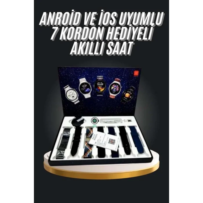 BUĞZ 7 Kordonlu Akıllı Saat Siyah Kasa Dokunmatik Ekran Uyku ve Sağlık Takibi - BUĞZ