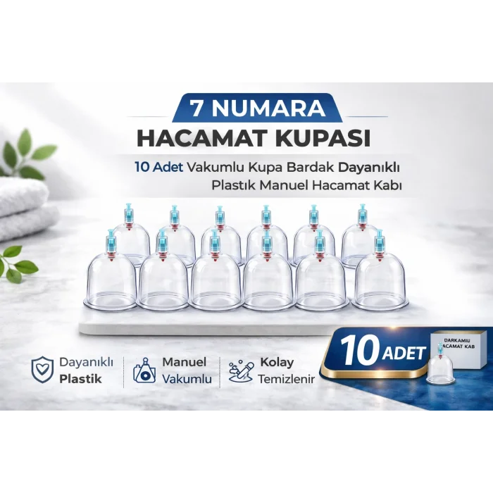 BUĞZ 7 Numara Hacamat Kupası 10 Adet Vakumlu Kupa Bardak Dayanıklı Plastik Manuel Hacamat Kabı Seti