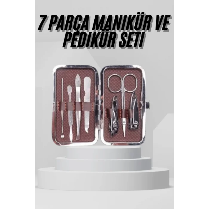 BUĞZ 7 Parça Paslanmaz Çelik Manikür ve Pedikür Seti Çantalı Profesyonel