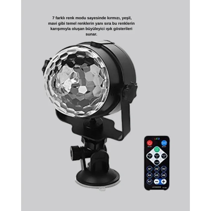 BUĞZ 7 Renk Modlu Müzik Sensörlü Disko Topu – LED Işıklı Parti Aydınlatması