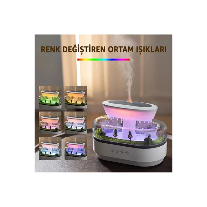 BUĞZ 7 Renk RGB Işıklı Yağmur Damlası Şeklinde Aromaterapi Hava Nemlendirici ve Difüzör