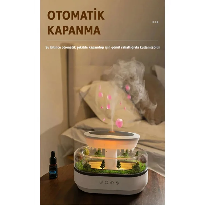 BUĞZ 7 Renk RGB Işıklı Yağmur Damlası Şeklinde Aromaterapi Hava Nemlendirici ve Difüzör
