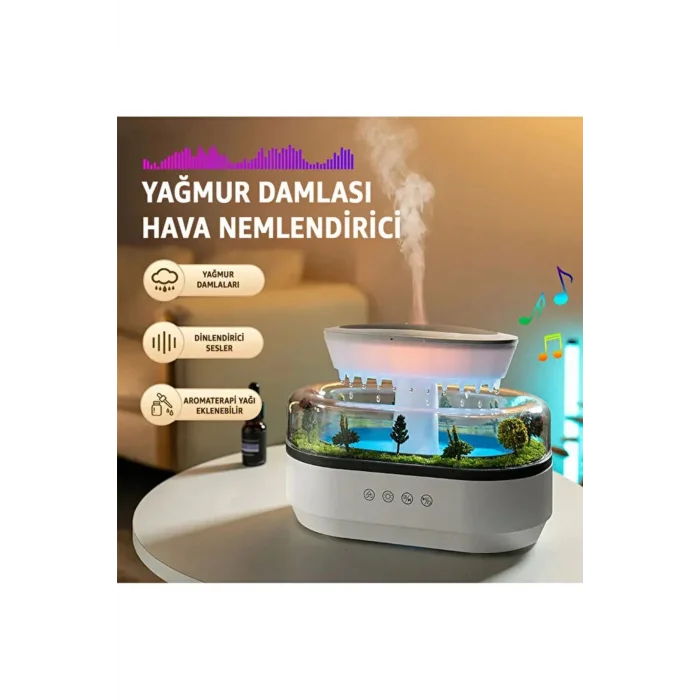 BUĞZ 7 Renk RGB Işıklı Yağmur Damlası Şeklinde Aromaterapi Hava Nemlendirici ve Difüzör
