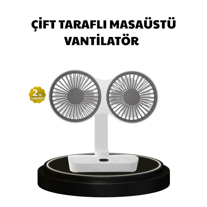 BUĞZ 720° Dönebilen Çift Başlıklı USB Şarjlı Masaüstü Vantilatör – Sessiz ve Güçlü Serinlik