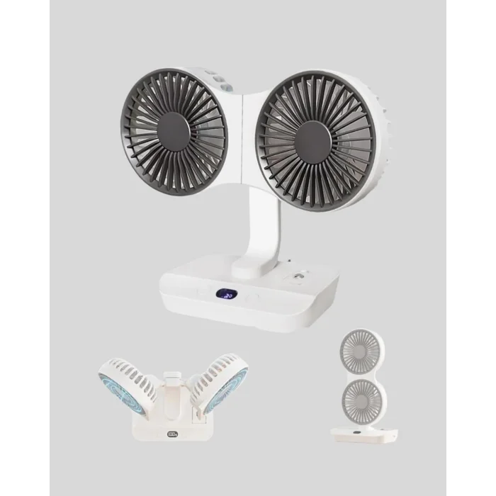 BUĞZ 720° Döner Çift Taraflı Masaüstü Vantilatör – USB Şarjlı Sessiz Fan