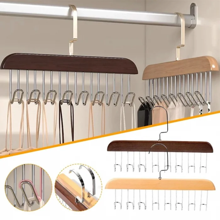 BUĞZ 8 Kancalı Askı Çok Fonksiyonlu Ahşap Kemer Kravat Eşarp Dolap Askısı